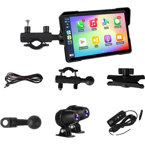 Carplay sans fil, caméra de tableau de bord pour moto, musique Bluetooth, Moto 2K DVR avec GPS, Aucun (1/2)