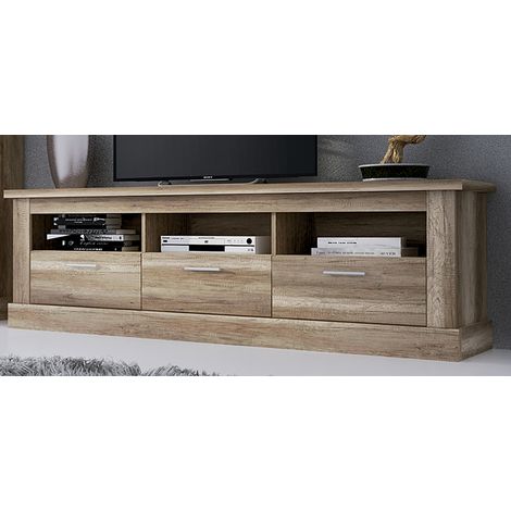 Meuble TV avec 3 tiroirs coloris Chêne vieilli - Longueur 180 x Profondeur 41 x Hauteur 56 cm -PEGANE- (1/3)