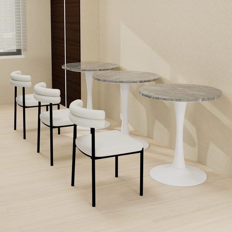 Table basse ronde 70 cm effet marbre gris, piètement métal noir, table d'appoint moderne pour salon et espace détente (1/5)