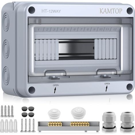 Coffret Électrique Étanche 12 Modules - Tableau Electrique 1 Rangées Étanche IP65, Couvercle PC Transparent, Rail DIN Préinstallé, ABS Antichoc pour Garage, Jardin, Accessoires de Montage Inclus (1/5)