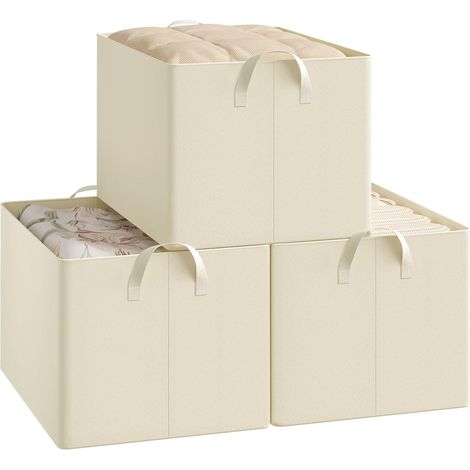 Lot de 3 Boîtes de rangement WOLTU, en tissu, Cube de Rangement sans couvercle, avec poignée, Crème, 47x35x30 cm (1/5)