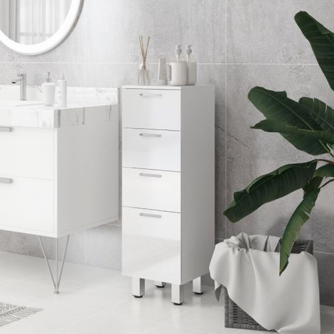 Meuble salle de bain étroit 30x30x93 cm, avec étagère ajustable et 3 tiroirs, pour petits espaces et salon - Blanc (1/5)