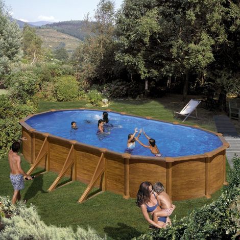 Piscine acier aspect bois Mauritius ovale 7,44 x 3,99 x 1,32 m - Gré (1/3)