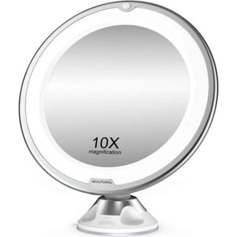 Specchio per il trucco con ingrandimento 10x e luci LED, 1 snodo sferico, regolabile a 360°, specchio cosmetico portatile per bagno e viaggi.