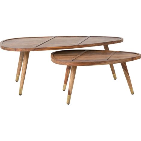 Lot de 2 tables gigognes 110x60x40 cm en bois massif naturel - BALTIC (1/5)