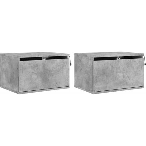 Set di 2 comodini da parete con luci LED e cassetti in legno ingegnerizzato grigio DEC036158