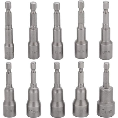 Set di 10 punte per avvitatore a percussione da 6-15 mm, set di punte magnetiche per trapano, set di punte esagonali da 1/4 di pollice per mandrino a cambio rapido (1/4)