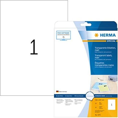 HERMA Etiketten transparent matt A4 210x297 mm Folie 25 St. (4375) (1/5)