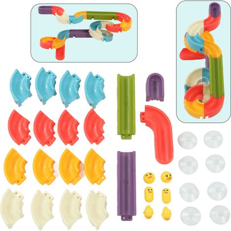 Jeu de bain mural pour enfants avec toboggan à billes et glissière d'eau, 8 ventouses (1/5)