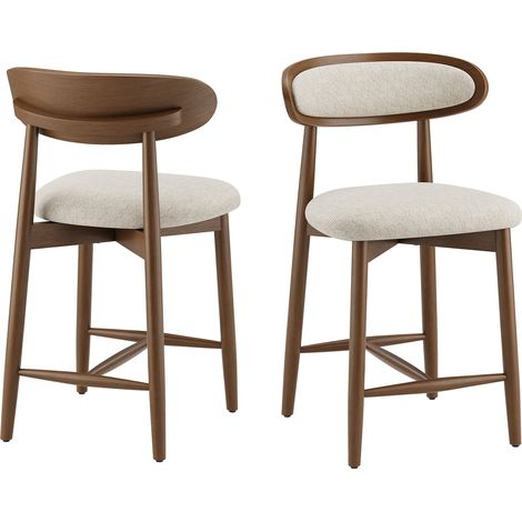 COLAMY Lot de 2 Tabourets de Bar en Bois Massif, Chaises de Bar Scandinaves avec Dossier Ergonomique, Assise Rembourrée Confortable et Repose-Pieds,Beige (1/5)