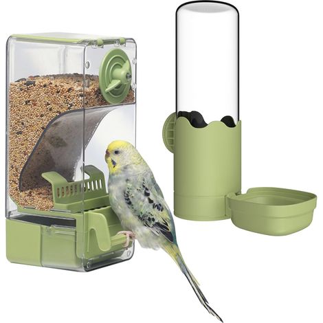 Distributeur automatique de nourriture et abreuvoir pour oiseaux en cage, mangeoire et fontaine à eau pour perruche et perroquet, kit d'alimentation pratique avec fixation (1/5)
