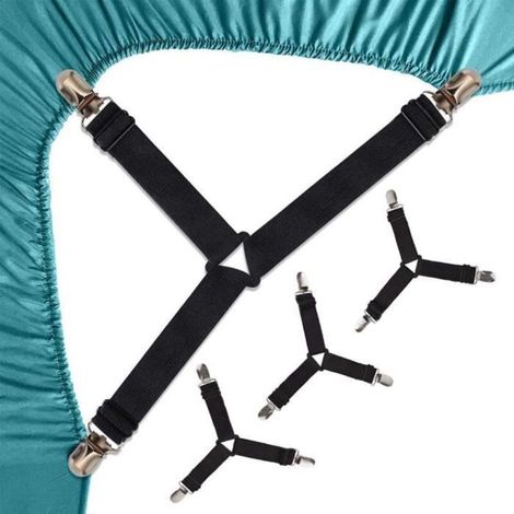 Bettlakenbänder – Noname – 4 Stück – Verstellbares Gummiband – Schwarz – Stabiles Dreieckdesign (1/4)