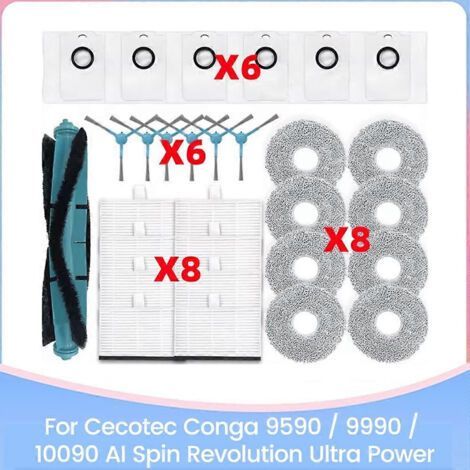 Lot de 29 pièces pour aspirateur Cecotec Conga 9590/9990/10090 AI Spin Revolution Ultra Power : brosse, filtre HEPA, chiffon et sac à poussière. (1/5)