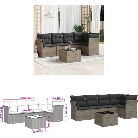 6-tlg. Garten-Sofagarnitur mit Kissen Grau Poly Rattan - Gartenmöbel - Esszimmergarnituren - Outdoor Möbel - Rattan Sofa - Lounge Set - Home & Living (1/3)