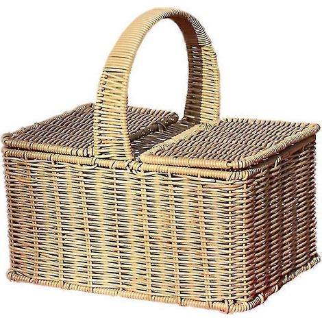Picknickkorb aus geflochtenem Naturrattan mit Doppelgriffen und Deckel, ideal für diverse Zwecke wie Lebensmittel, Obst und Brot. Auch als Aufbewahrungsbox geeignet. (Park-180x150cm-C)