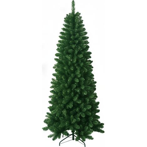 Albero di natale piccolo e folto 412 punte cm 150 verde slim apertura rapida ad ombrello in pvc ignifugo piede in metallo