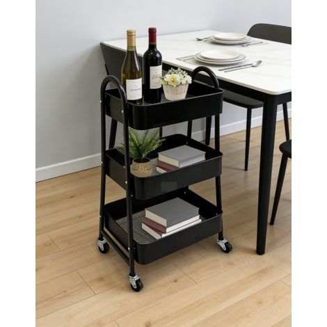 Carro de almacenamiento 44,5 x 30,5 x 78,5 cm en acero negro, 3 niveles, para oficina – MEUBLIV (1/5)
