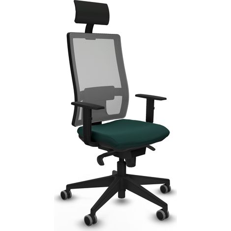 Horna sincro malla gris similpiel verde botella brazos 1D base piramidal cabecero fijo ruedas 65mm engomadas (1/5)