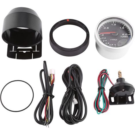 Manómetro universal de presión turbo LED de 60 mm, carcasa negra, rango de 0 a 200 kPa, para coches de carreras y tuning automotriz.