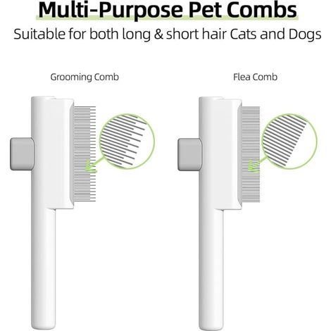 Ensemble de 2 peignes pour chats, peigne à puces auto - nettoyant pour chiens et chats, brosse à peigner à poils longs pour animaux de compagnie, pour enlever les poils d'animaux de compagnie (blanc) (1/5)
