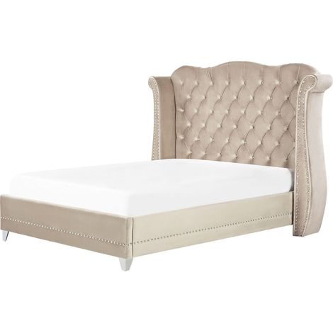 Bett mit Lattenrost Samtstoff AYETTE 140 x 200 cm Beige (1/5)