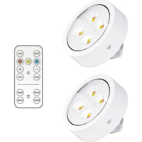 Ampoules à piles avec télécommande, spots LED ronds à piles avec culot E26, ampoule sans fil à piles AA pour applique murale non électrique (1/5)
