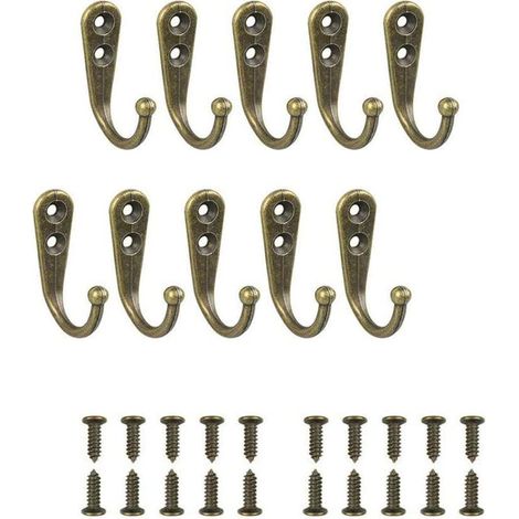 10 ganci semplici in bronzo da parete, appendiabiti, colore bronzo, dotati di viti di montaggio (1/5)