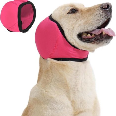 Cache-oreilles anti-bruit pour chien – Taille M – Bandeau apaisant – Réduction du bruit – Idéal pour orages et fêtes bruyantes – Rose (1/5)