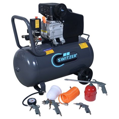 SwitZer 2.5HP Air Compressor 50L AC004 With 5PCS Kits Grey (1/5)