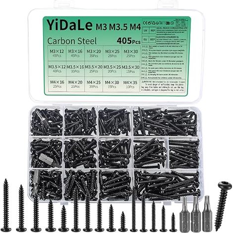Vis Torx, M3 M3,5 M4 Vis Autotaraudeuses en Noires, Vis Tête Ronde pour Ttravail du Métal et Bois + Bits -acier au carbone (1/5)