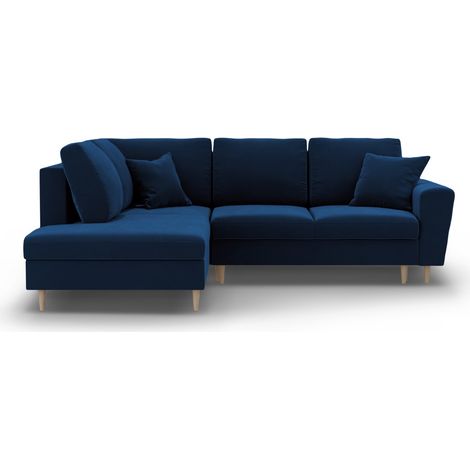 Canapé d'angle gauche convertible + box 5 places velours bleu roi (1/5)