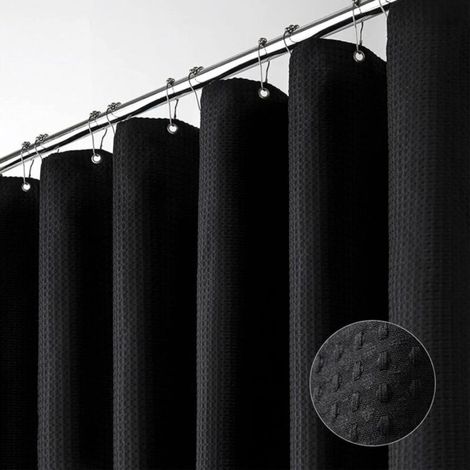 Heavyweight Fabric Shower Curtain, Luxury Bathroom Shower Curtain, 1.5m x 1.8m, Black (1/4)