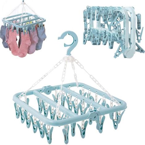 1PC Etendoir Chaussette avec 32 Pinces,Etendoir Linge Interieur Extérieur Suspendre,Mini sèche-Linge Pliable à Suspendre (1/5)