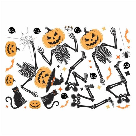Les stickers muraux citrouilles et squelettes d'Halloween sont des décorations de fenêtre idéales pour les fêtes d'Halloween en intérieur comme en extérieur 40 60cm (1/5)
