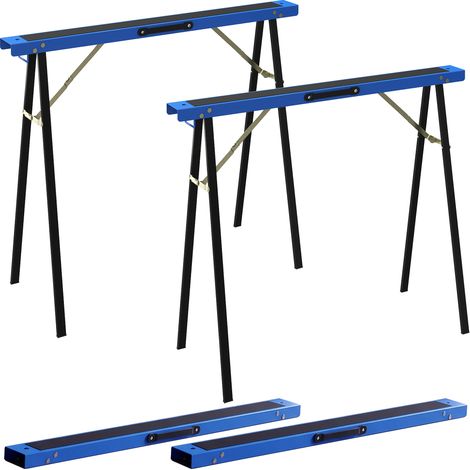 Set aus 2 robusten, klappbaren Sägeböcken aus Metall für Schreinerarbeiten und DIY-Projekte, Blau und Schwarz (1/5)