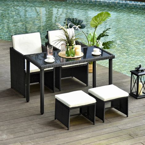Salón de jardín de 11 piezas en poliratán negro, mesa 120 x 60 x 75 cm, OKWISH (1/5)