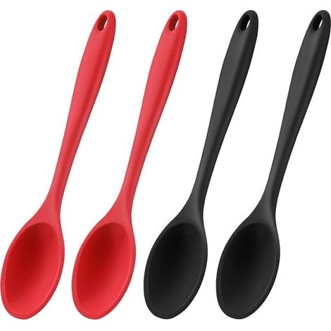 Set di mestoli in silicone, 4 pezzi, senza BPA, grandi, 27 cm, cucchiaio per mescolare, cucchiaio da cucina, cucchiaio antiaderente, utensile da cucina, mestolo per salse, cucchiaio da portata, S (1/5)