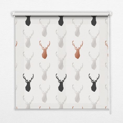 Innenrollo Fensterrollo - Rollo ohne Bohren - Sichtschutzrollo - Lichtdurchlässiges Rollo - Rechteckiges - Rollo - (70 cm x 140 cm) - Gezogene Hirschköpfe