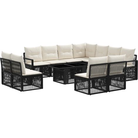 Conjunto de sofás de jardín 12 uds. Negro y Blanco Crema vidaXL (1/5)
