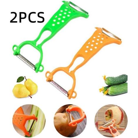 Éplucheur de légumes multifonctionnel - MARQUE - Râpe à carottes - Acier inoxydable - Vert, orange - 2 pièces (1/4)