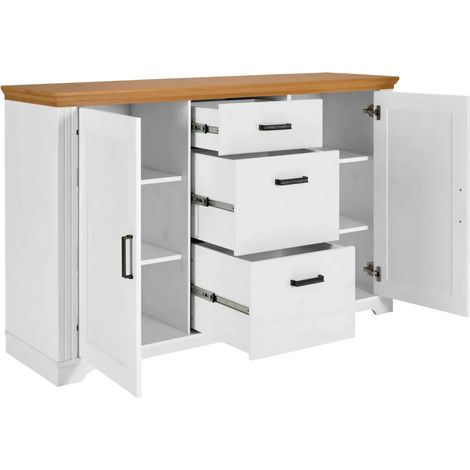 Credenza da Cucina in Legno Massello Bianco Rovere 2 Ante 3 Cassetti (1/5)