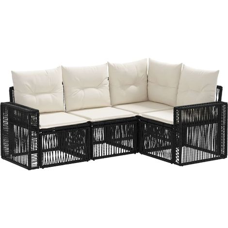 Gartensofa-set 4 pcs Schwarz und Cremeweiß Poly-Rattan vidaXL