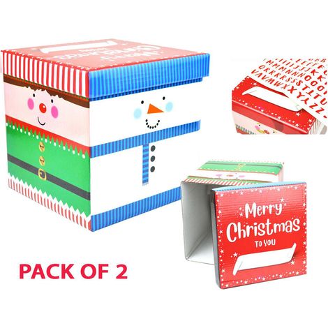 2x Gift Box Christmas Eve Festive Santa Present Toys Storage Kids Children 17cm (1/4)