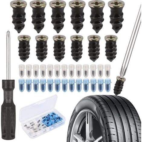 30 Clous en Caoutchouc pour réparation de Pneu de Voiture et Moto,avec Tournevis, Clous en Caoutchouc de Pneu sous Vide, Clou reparation pneu Convient aux Voitures, Motos(15 S+15 L) (1/5)