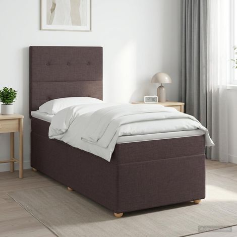 vidaXL Cama box spring con colchón Marrón Oscuro 100 x 200 cm Tela (1/5)