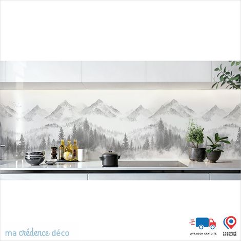Crédence : Sapins et chaine de montagnes - Couleur Gris platine - Alu composite - 120 - 60 (1/3)