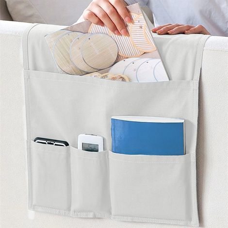 Sac De Rangement Pour Accoudoir De Canapé - Toile - 82 X 36 X 2 Cm - Blanc - 1 Pièce (1/5)