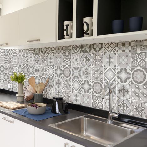 Sticker Mural Carrelage adhésif Cuisine Salle de Bain - 60 STICKERS CARREAUX DE CIMENT AZULEJOS BERNEDO - 60stickers10x10cm (1/5)