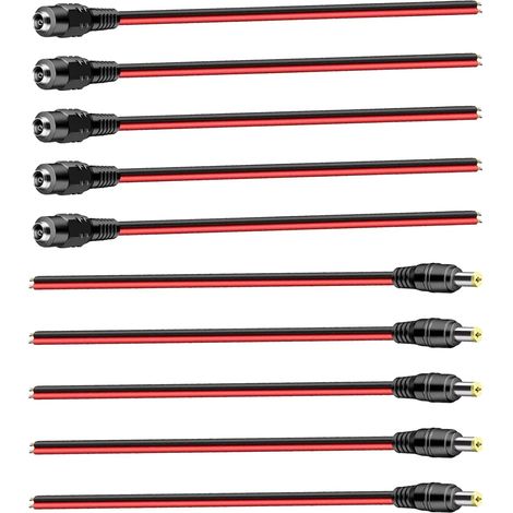 Paires DC Pigtail Cable, DC d'alimentation Connecteur, Câbles d'Alimentation DC 12V 5A, Connecteurs Mâle Femelle 5.5 x 2.1mm pour Vidéo Surveiller CCTV Caméra Câble LED Strip Light (1/5)