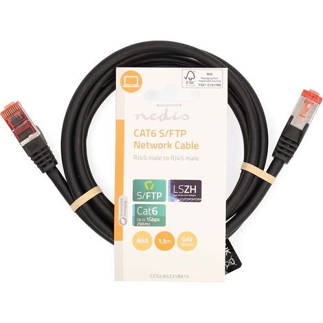 Nedis CAT6-Netzwerkkabel / RJ45 Stecker / RJ45 Stecker / S/FTP / 1.50 m / Rund / LSZH / Schwarz / Label